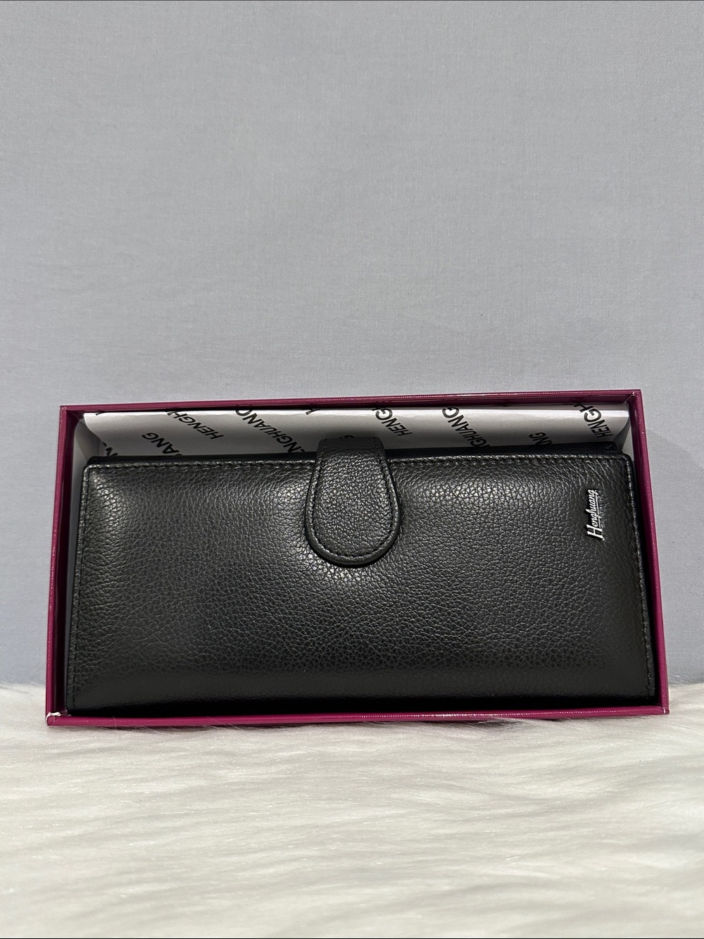 Chic Black Leather Trifold Wallet New in Box